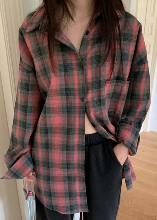 Vintage Plaid Oversized Shirt – Relaxed American-Korean Fusion Style