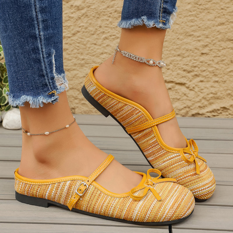 Elegant Bow-embellished Chunky Heeled Mary Jane Shoes