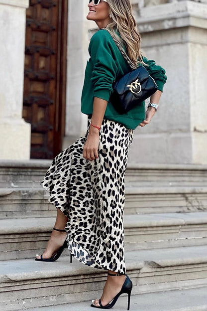 Casual Leopard Print Elastic A-Line Skirt