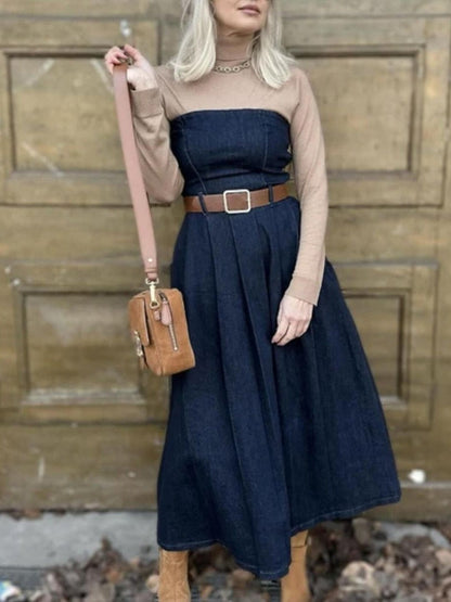 Denim Tube Dress with Belt