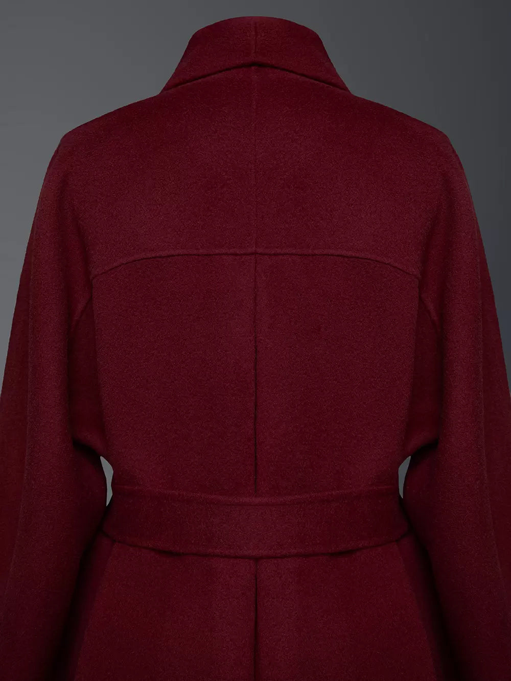 Burgundy Wool Cashmere Blend Wrap Coat For Woman Lapel Elegant Belted Double-Faced Winter Outerwear 2026