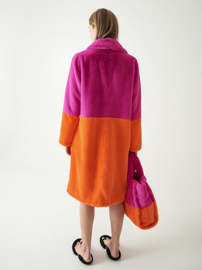 Faux Fur Coats For Women Two Tone Long Eco-friendly Fur Coat