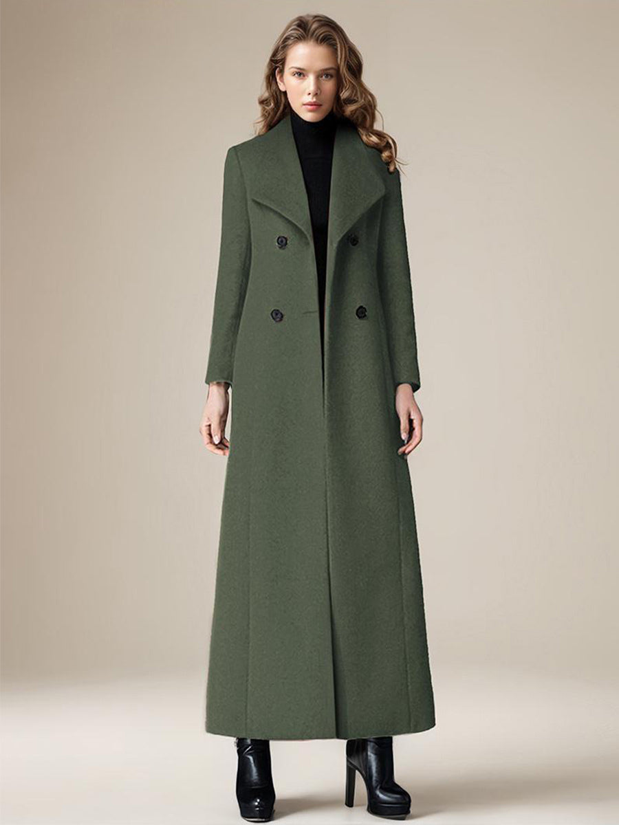 Woolen Coat For Women Turndown Collar Double-breasted Full Length Retro Wrap Coat Winter Outerwear 2026
