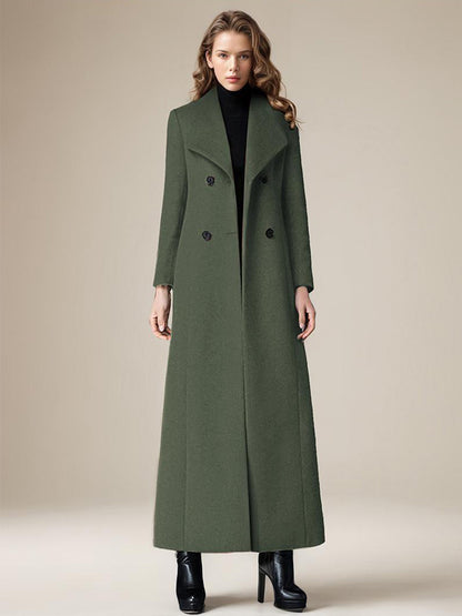 Woolen Coat For Women Turndown Collar Double-breasted Full Length Retro Wrap Coat Winter Outerwear 2026