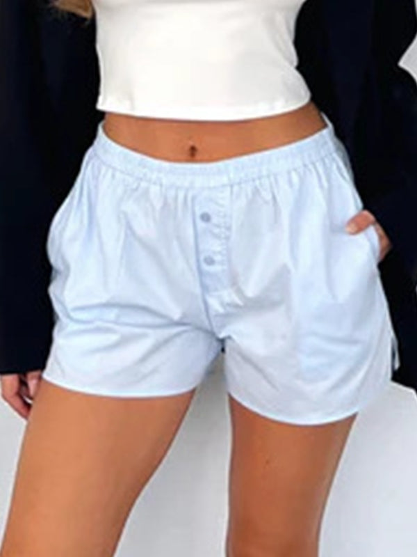 Solid Color Button Shorts