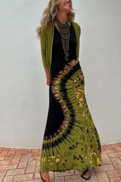 Summer Adventures Tie-dye Print Back Lace-up Stretch Maxi Dress