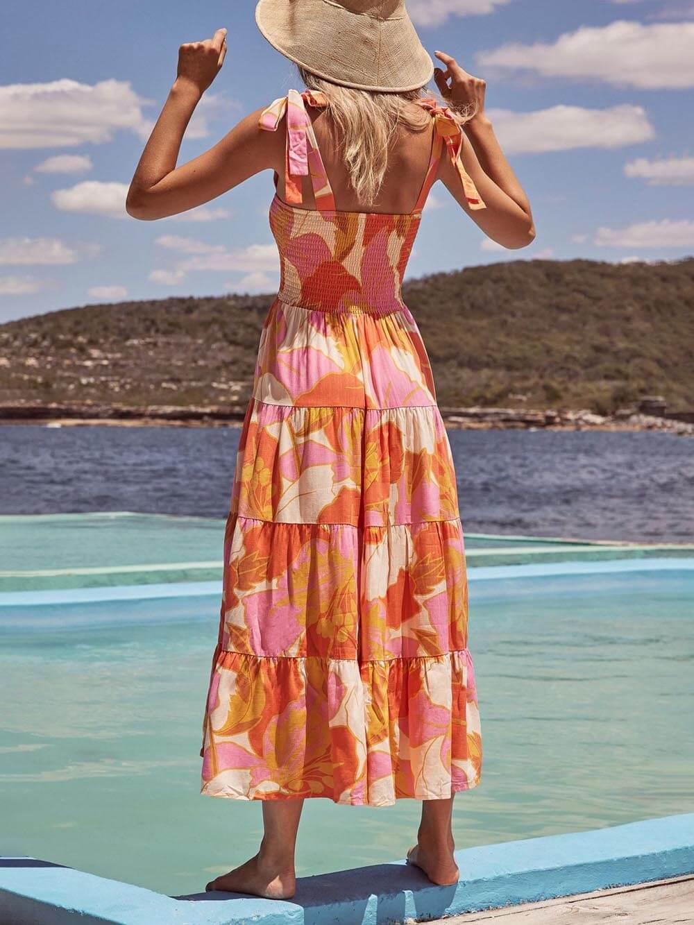 Smocked Square Neck Wide Strap Tiered Floral Maxi Dress