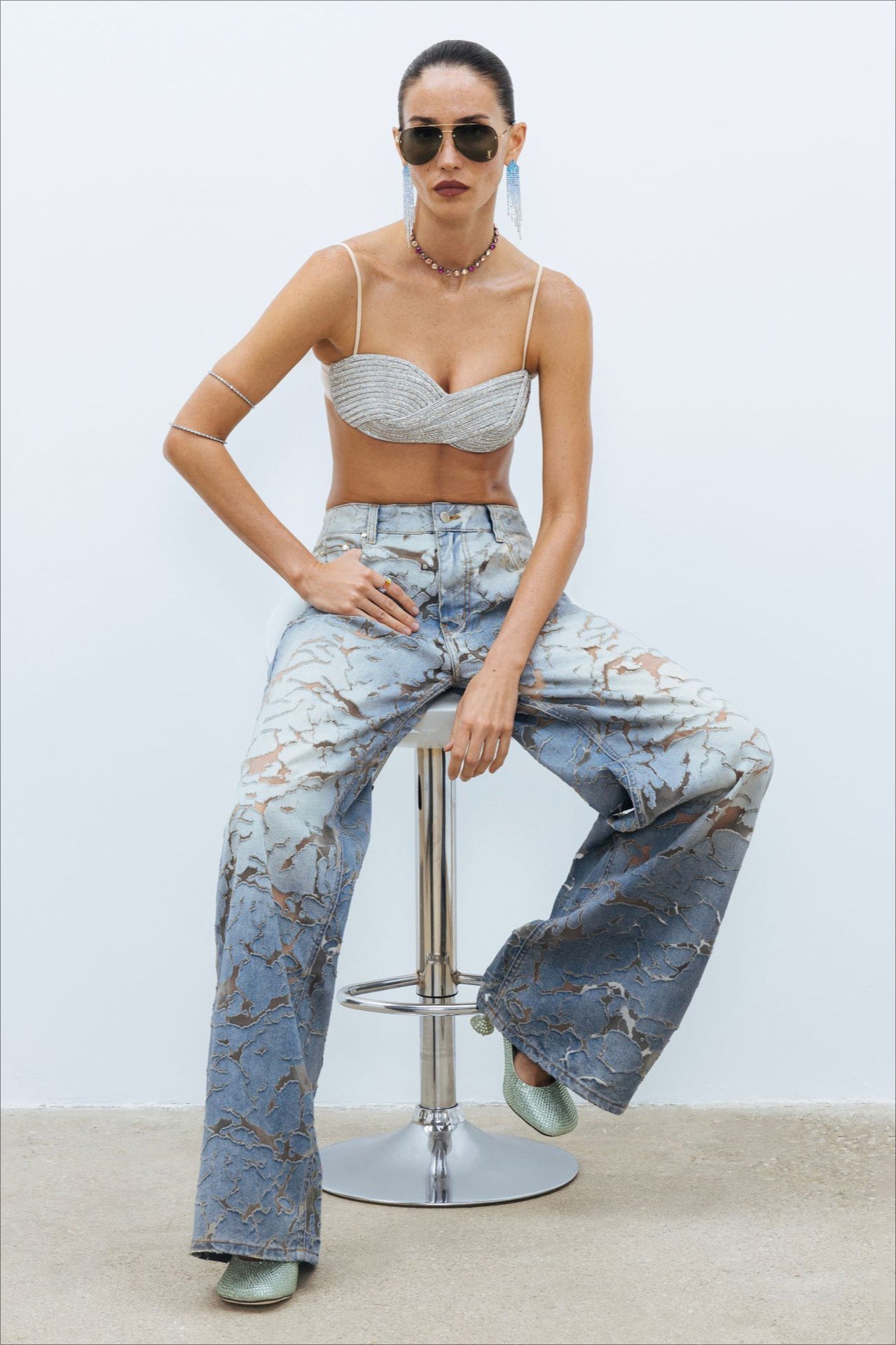 Low Rise Burnout Distressed Wide Jean