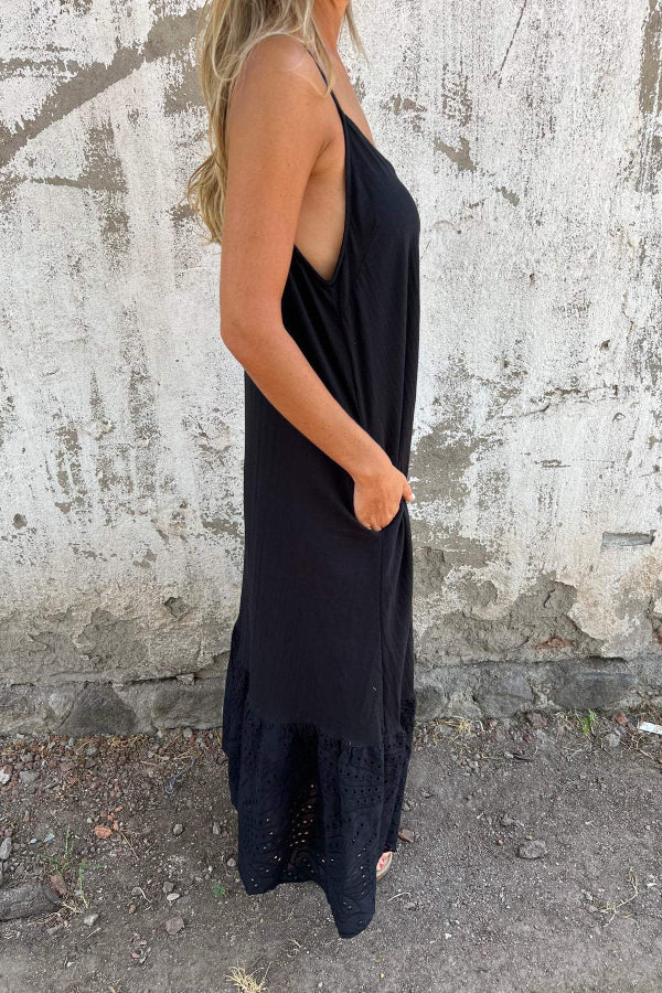 Cotton and Linen Suspender Long Dress