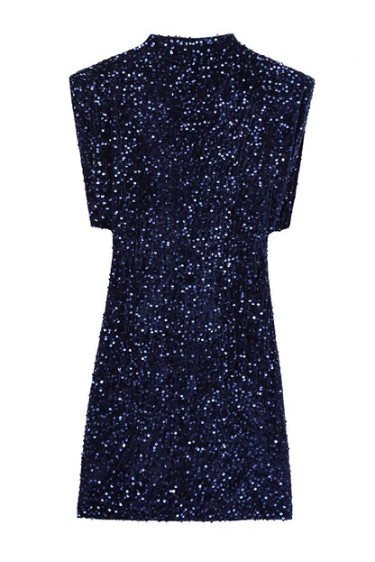 Fashionable Sequined Round Neck Sleeveless Slim-fit Mini Dress