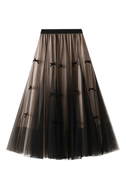 Designed bow mesh autumn and winter slimming high-waisted skirt