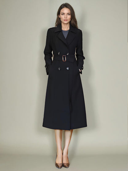 Women's Trench Coat Practical Buttons Turndown Collar Long Sleeves Polyester Lace-up