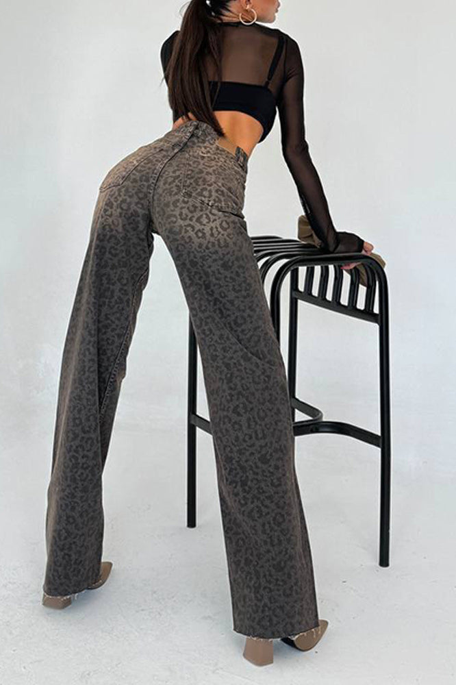 Leopard Embossed Straight Jean