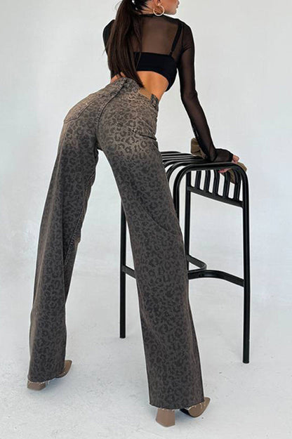 Leopard Embossed Straight Jean