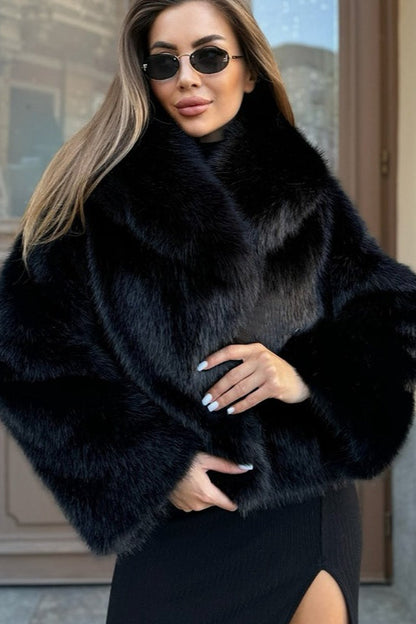 Solid Color Cropped Fur Coat