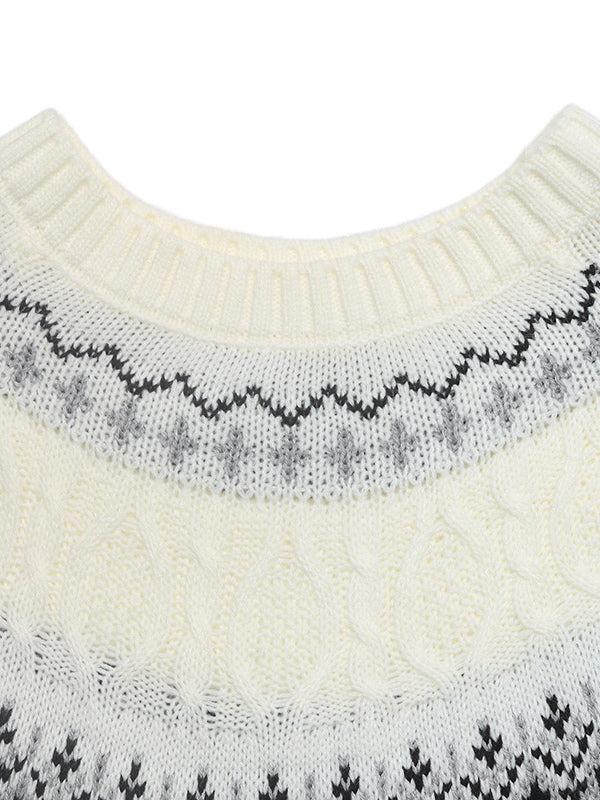Fair Isle Knitted Jumper High Neck Long Sleeve Pullover For Women 2026