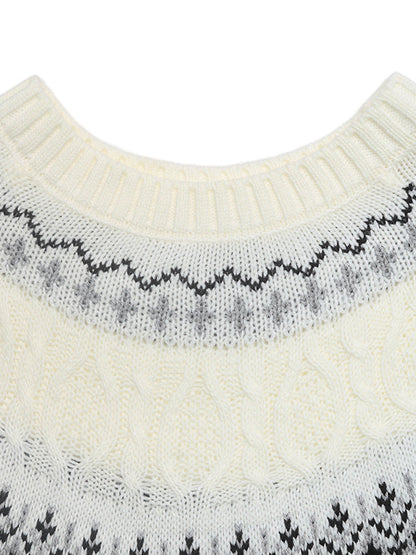 Fair Isle Knitted Jumper High Neck Long Sleeve Pullover For Women 2026