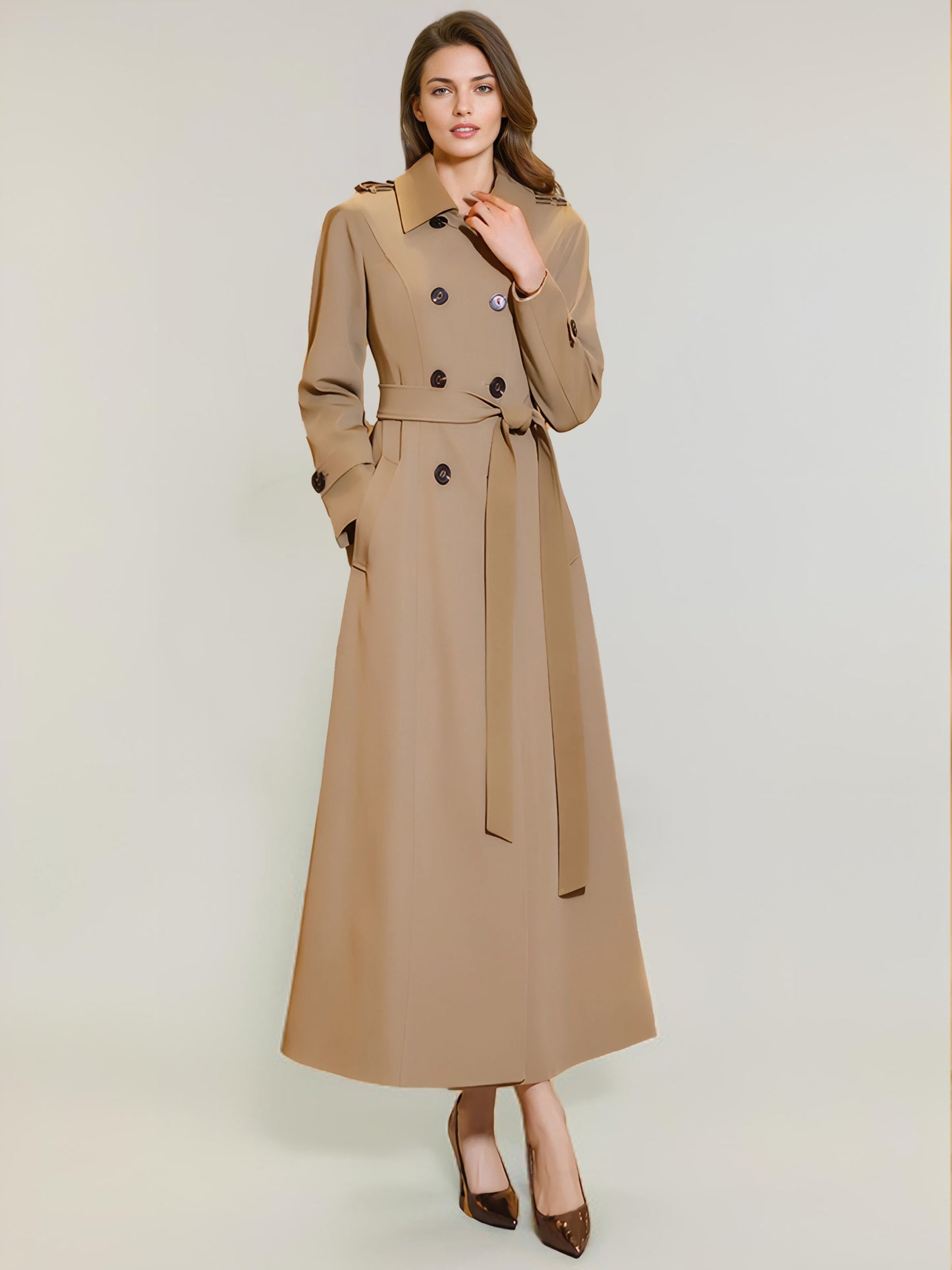 Women's Trench Coat Practical Turndown Collar Buttons Full Length Coat