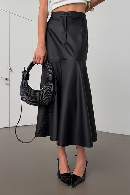 Chic Black PU Leather High-Waisted Maxi Skirt