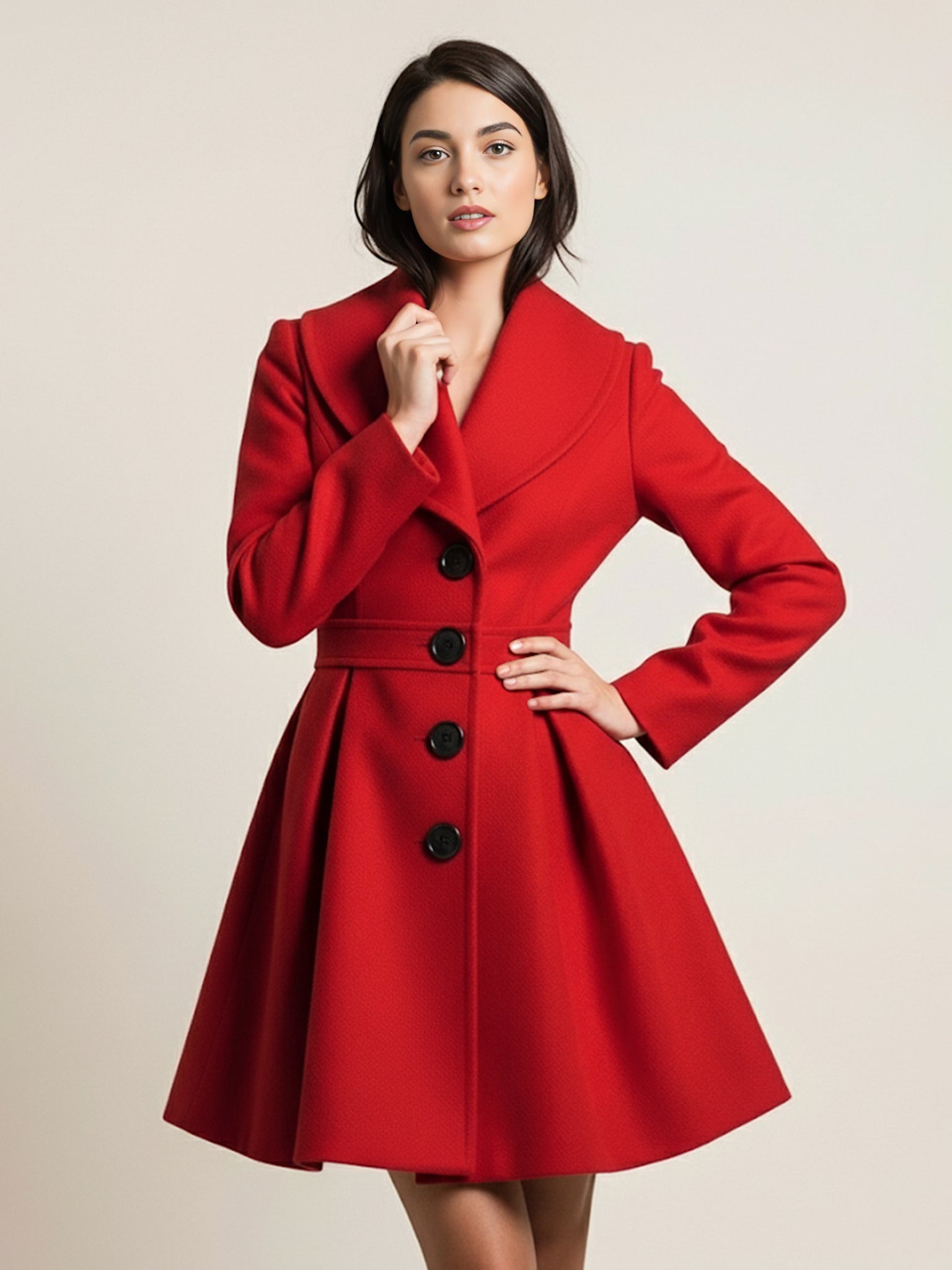 Wool Blend A-line Coat With Shawl Collar And Black Buttons For Women 2026