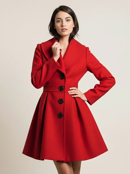 Wool Blend A-line Coat With Shawl Collar And Black Buttons For Women 2026