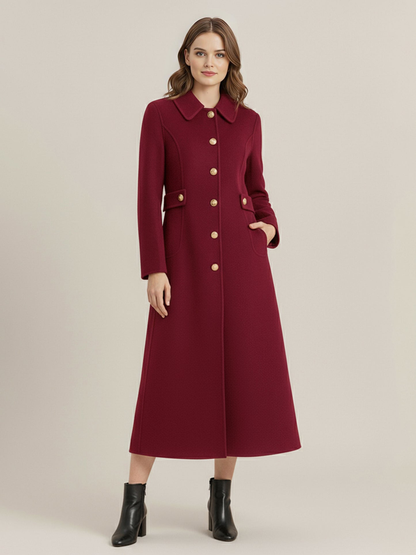 Vintage Wool Cashmere Blend Coat With Golden Buttons For Women 2026