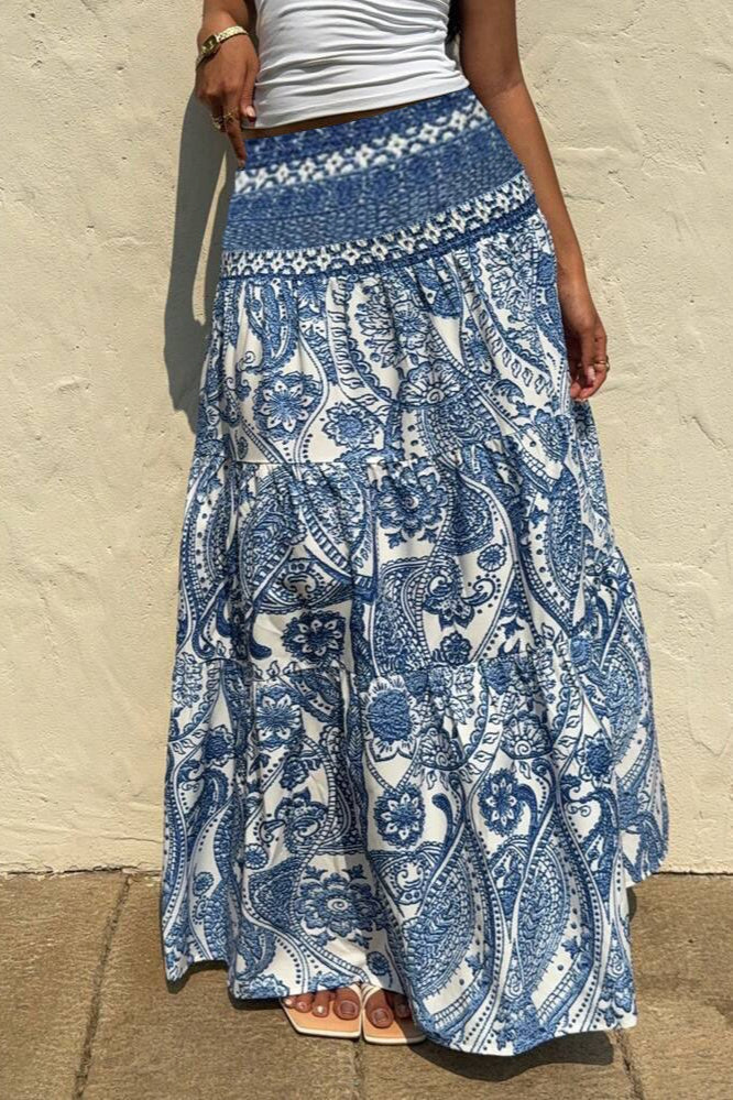 Casual Boho Printed Long Skirt