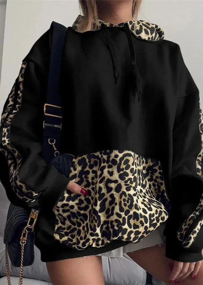 Leopard Print Accent Hoodie - Stylish Women's Casual Wear