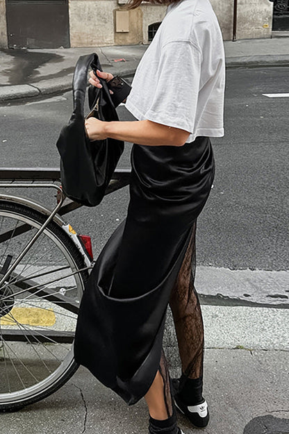 Lace Appliqué Asymmetrical Maxi Skirt