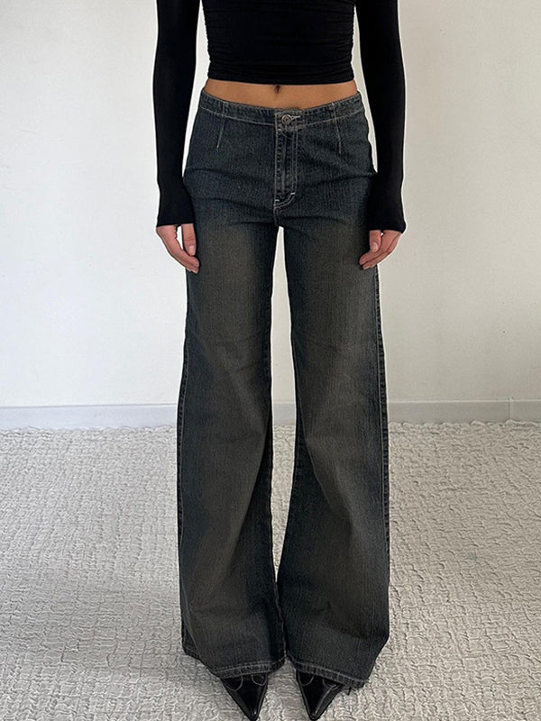 Blue Vintage Pleated Fashionable Simplicity Flare Jeans