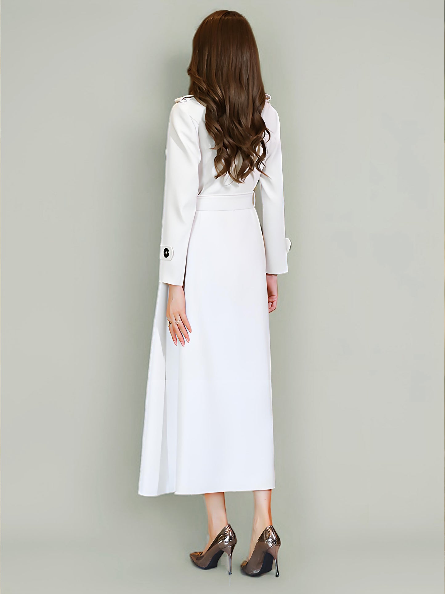 Trench Coat For Woman Quality Sash Turndown Collar Long Sleeves Full Length Coat