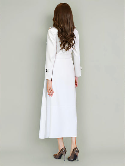 Trench Coat For Woman Quality Sash Turndown Collar Long Sleeves Full Length Coat