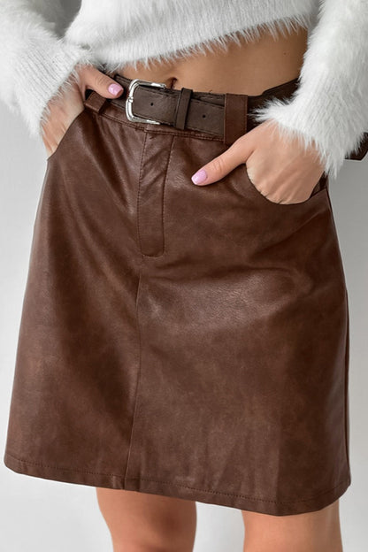 Brown Faux Leather Short Skirt