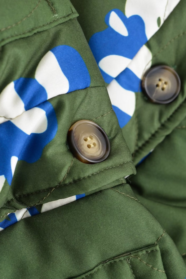 Floral Printed Round Neck Single Breasted Thin Cotton Jacket