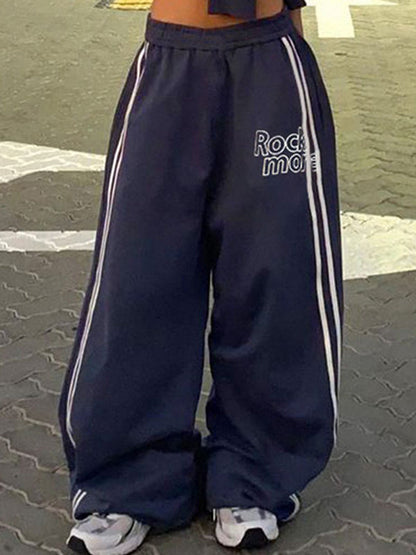 Navy Blue 90s Street Stripe Wide Leg Pants