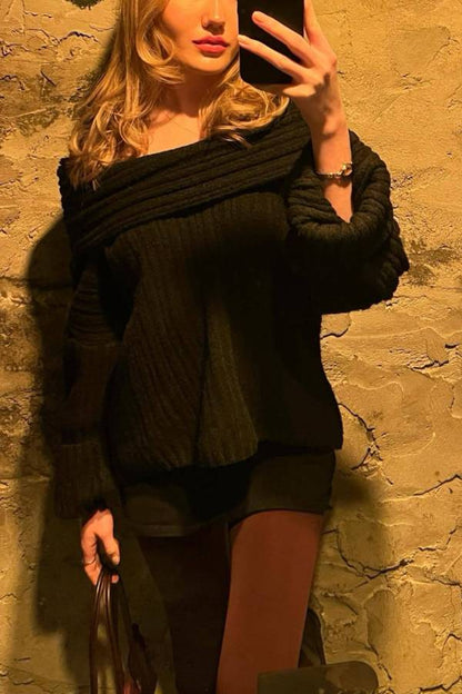 Fashionable Irregular Collar Loose Casual Knitted Sweater