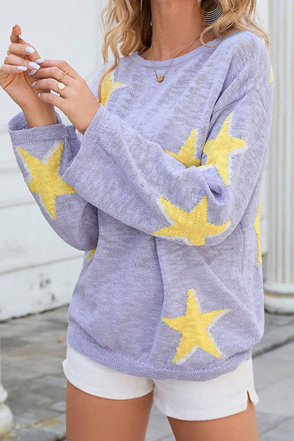 women's five-pointed star knitted long sleeve sweater