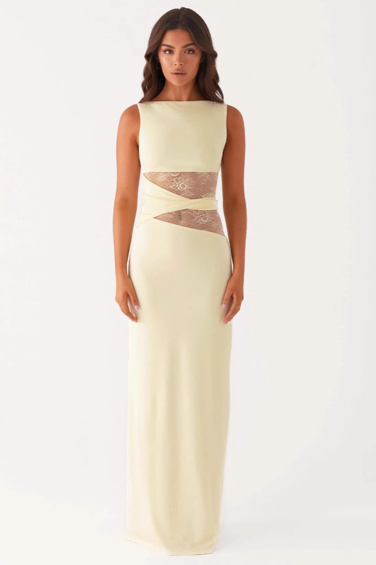 Sexy Cut Out Lace Panel Sleeveless Bodycon Dress