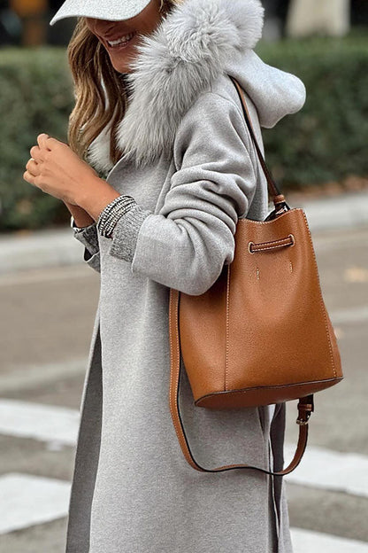 hooded loose lace-up jacket