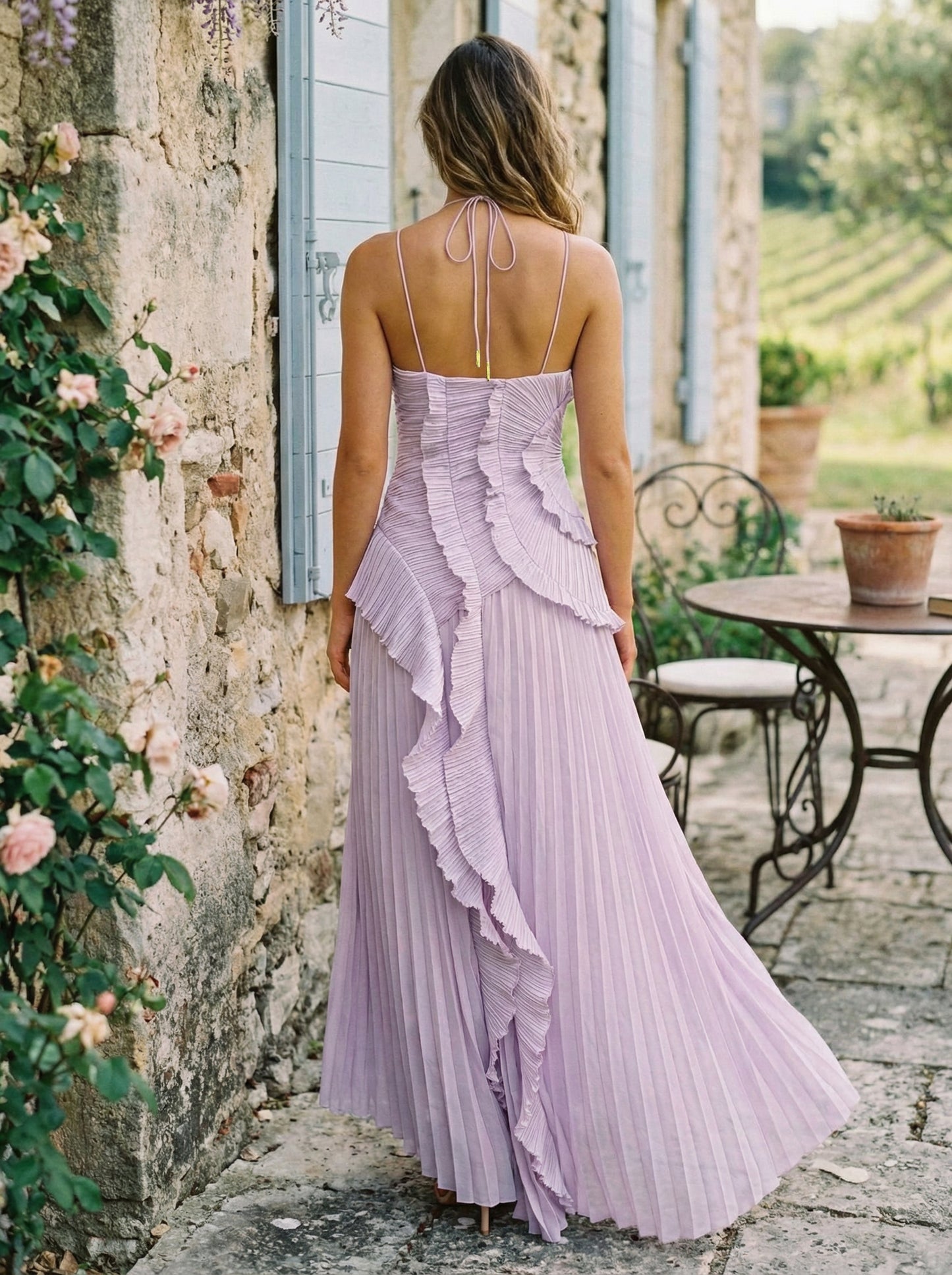 Halter Neck Ruffled Chiffon Maxi Gown With Irregular Hem For Special Events 2026
