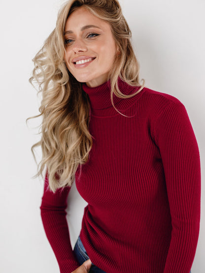 Pullovers For Women Khaki High Collar Long Sleeves Acrylic Sweaters