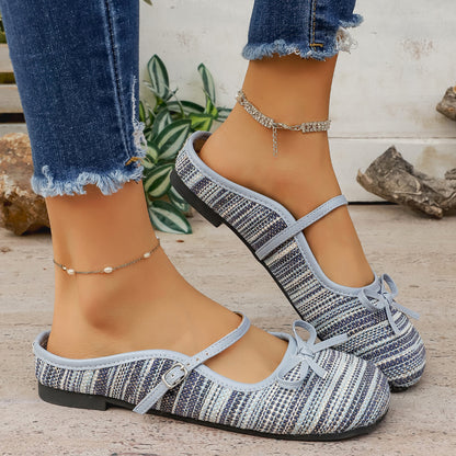 Elegant Bow-embellished Chunky Heeled Mary Jane Shoes