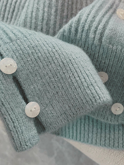 Alena French Style Double-breasted Knitted Cardigan-Blue