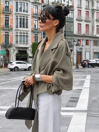Cropped Windbreaker Tie-Waist Jacket For Women 2026