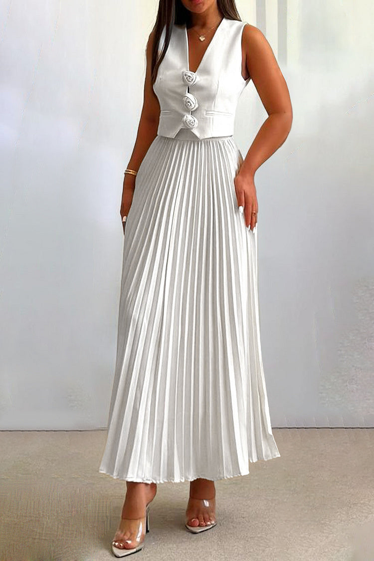 Madeline Rosette Pleated Skirt Set