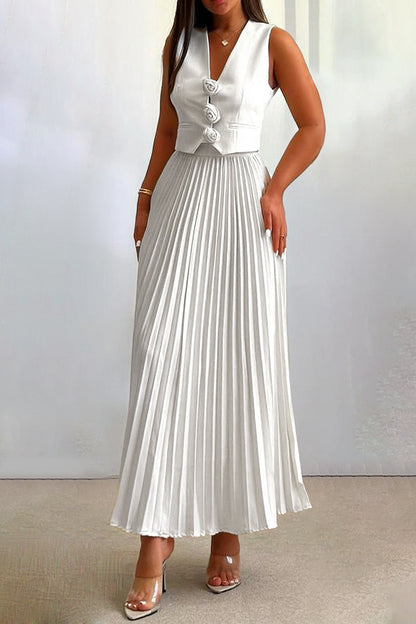 Madeline Rosette Pleated Skirt Set