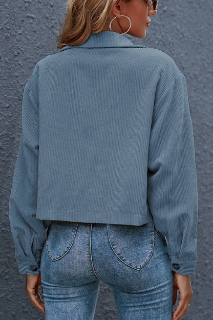 Flap Pockets Turn Down Collar Corduroy Shacket