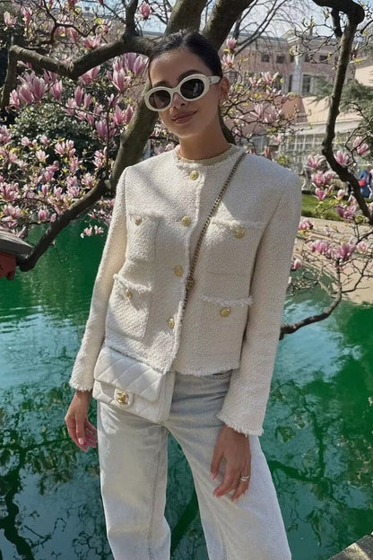 Tweed Single Breasted Short Coat