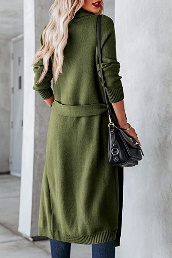 Knitted Tie Lapel Cardigan Sweater Jacket