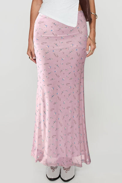 Comfortable Slim Digital Floral Print Maxi Skirt
